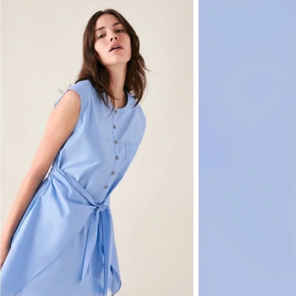 ZARA Knotted Tie Front Sleeveless Shirt Dress Tunic Light Blue Size XS - Picture 3 of 14
